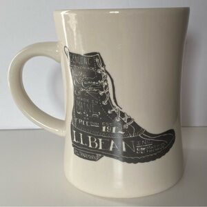 LL Bean Boot Mug Diner Style Coffee  Tall White Gray 12 oz Capacity Duck EUC